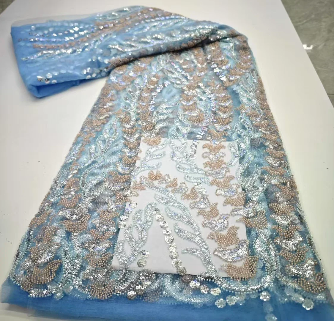 

Высокое качество 2022, африканская кружевная ткань ручной работы с блестками, вышивка бисером, французская нигерийская кружевная ткань для платья PHD25113