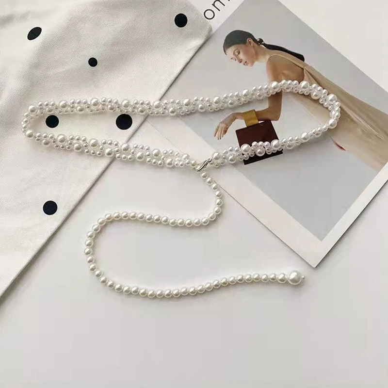 Literary Temperament Elegant Pearl Belt Waist Belt Female Girls Dress Crystal Strap Pearl Wedding Chain Belts Girl Accessories