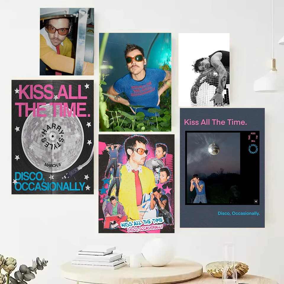 H-Harri S-Styles Kiss All The Time Disco New Album Lyrics Retro Poster Canvas Painting Wall Art Pictures Home Decor Gift