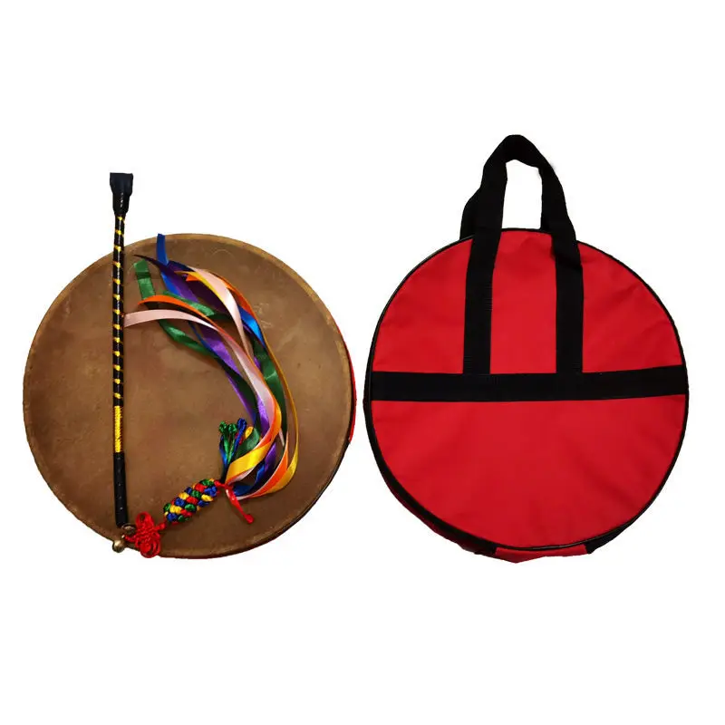 Bell Shaman Drum with Bag Percussion Portable Leather Hand Drum with Drumstick Musical Instrument Sound Healing Tambourine