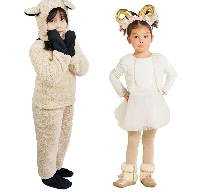 Boys Girls Lamb Woolly Sheep Cosplay Costume Kids Halloween Cospaly Costume Animal Themed Stage Performance Costumes