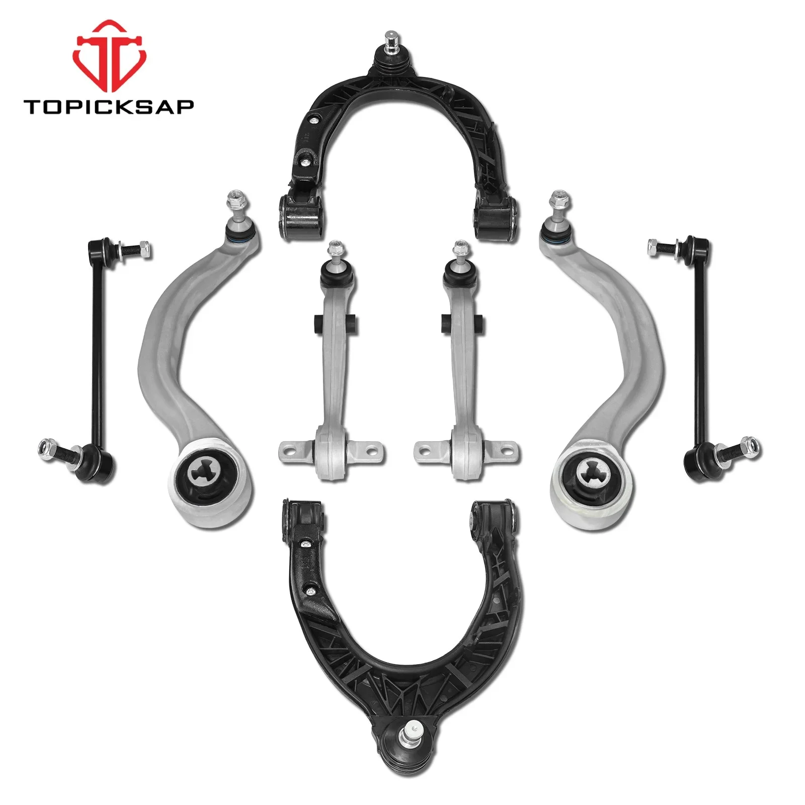 TOPICKSAP 8Pcs Front Upper/Lower Control Arm w/Ball Joint Premium Heavy Duty Kit for Tesla Model 3 2017-2023 (1044341/1044354)