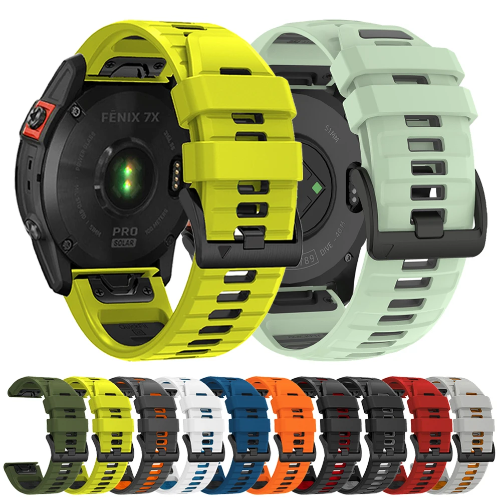 QuickFit 22mm 26mm Silikonarmband für Garmin Tactix 7 8 Forerunner 970/Fenix ​​7X/7 8 PRO 8x 51mm 47mm Descent G2 Sportarmband