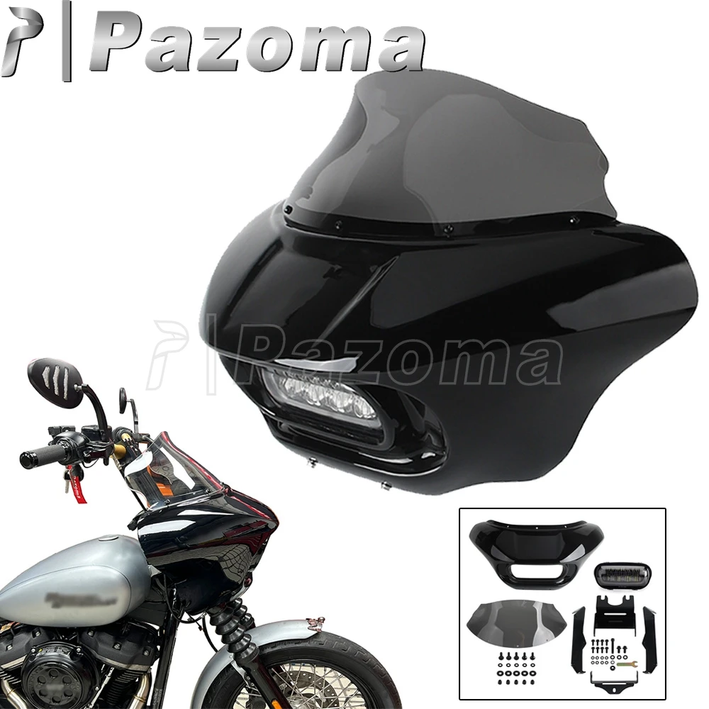 

Motorcycle Fairing Wind Deflector Headlight Cowl For Harley Softail Low Rider 107 FXLR Standard FXST LED Turn Signals DRL Lights