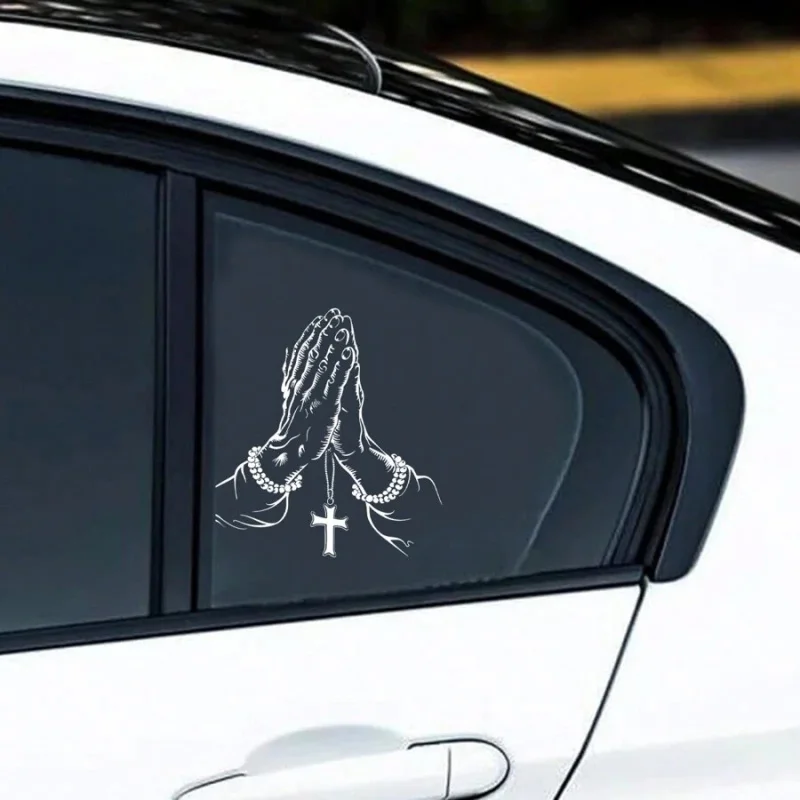 

1pc Car Sticker Prayer Gesture Personalized Cross Object Car Body Sticker Waterproof Self-Adhesive