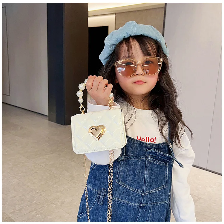 Women Handbag Faux Pearl Handle Golden Love Heart Detachable Metal Chain Mini Elegant Girl Single Shoulder Bag Purse Cute Wallet