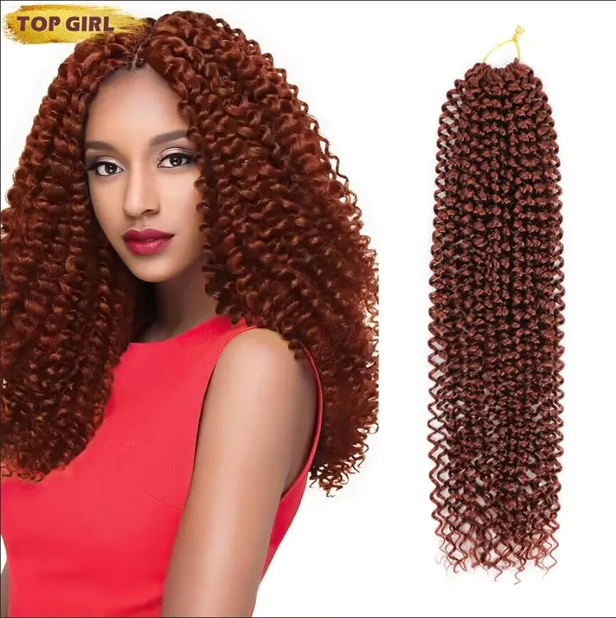 Rambut renda Putar rambut kepang sintetis gelombang air 22 inci ekstensi Afro Kinky Ombre cokelat Crochet kepang untuk WANITA HITAM