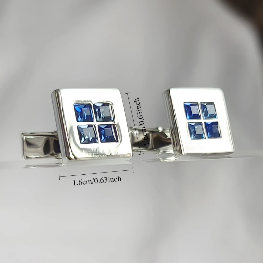 Square-shaped Spliced Glossy Metal Cufflinks Men's Business Suit Cufflinks With Blue Gemstones Clothing Decorative Gift Items