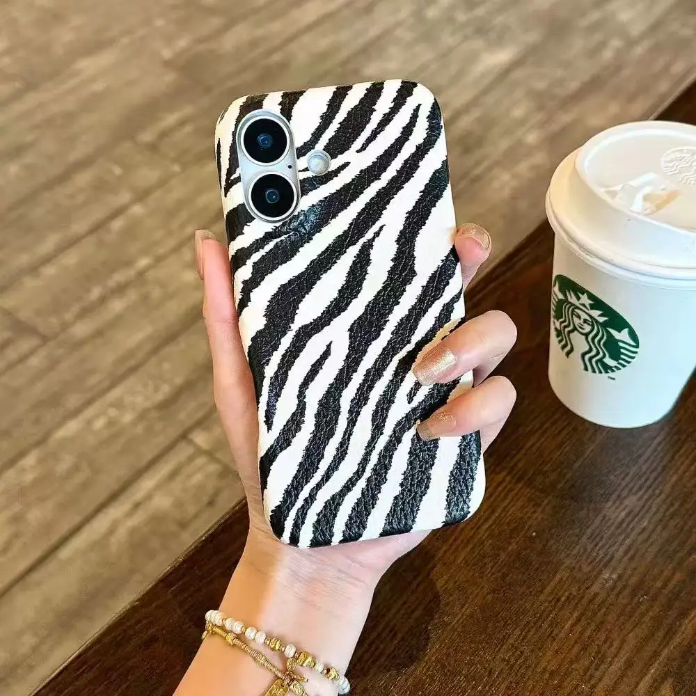 

Stylish Advanced Zebra Stripes Color Collision Leather Pattern Phone Cover Case for IPhone 17 16 15 14 13 Pro Max Anti-drop Phon