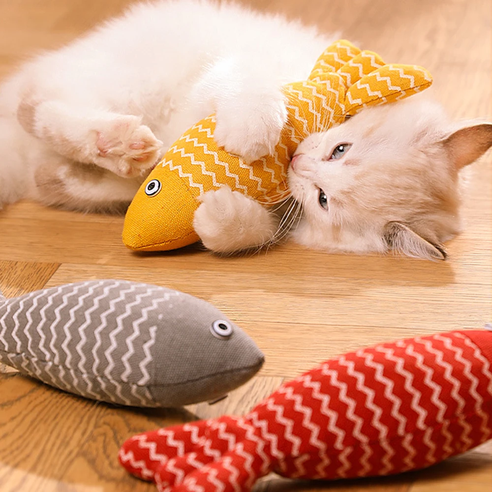 Fun Cat Sackcloth Fish Pet Toy Soft Cotton Bite‑Resistant Chew Toys for Interactive Self Pleasure for Kittens,Indoor Cat Dog Toy