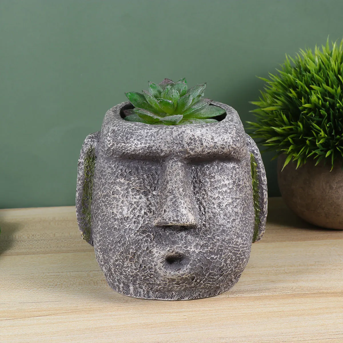 

1Pcs Resin Flower Pot Moai Statue Design Creative Pen Holder Succulent Plant Container Desktop Decor for Office Home Garden