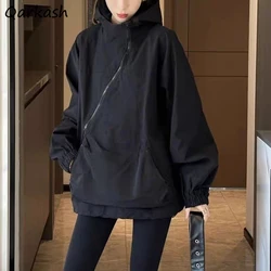 Outdoor Jackets Women Solid Zipper Design Simple Pockets Students Clothing Korean Style Spring Fashion Loose Niche All-match New