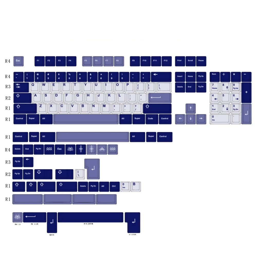 1 Set Aquarius Klein Blue Theme Keycaps PBT Dye Subbed Key Caps Cherry Profile lightproof Keycap For MX Switch Keyboard Wooting