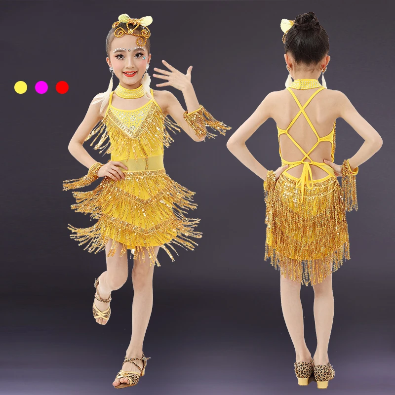 

Summer Latin Dress Children's Performance Costume Sequined Latin Tassel Dress Dance Costume