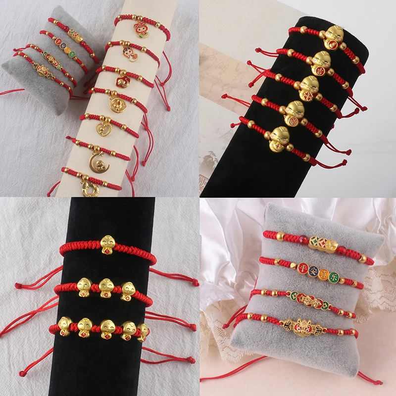 2025 Snake Year Lucky Red Rope Braided Bracelets Zodiac Snake Attracts Fortune Bracelets Handmade Fashion Jewelry Gifts