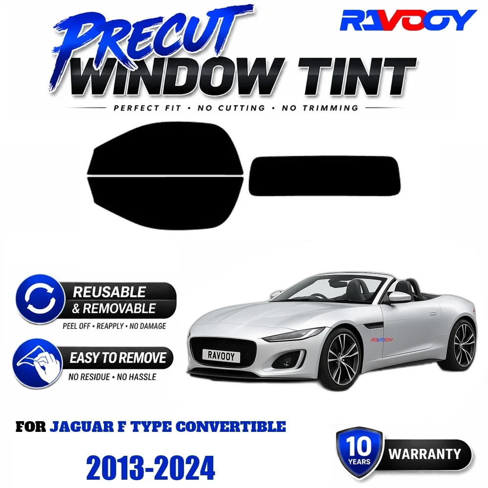 RAVOOY Precut Window Tint, Reusable Removable EPU Film, Custom Fit for Jaguar F Type Convertible 2013-2024, UV Heat Protection