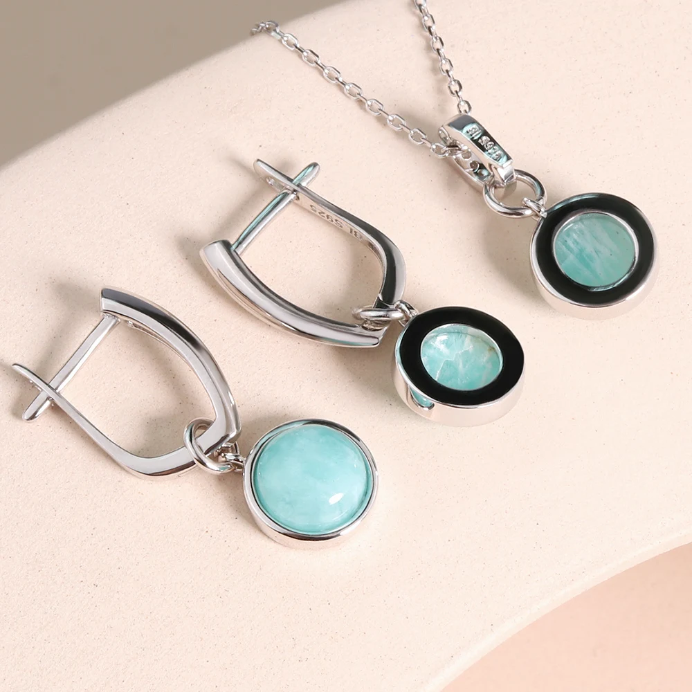 2023 new simple amazonite Jewelry set earring pendant natural gemstone fine jewelry for women wife office lady daily wear gift