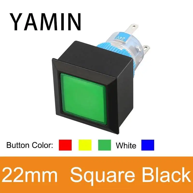 مفتاح زر ضغط بلاستيكي مع مصباح ، دائري ، مربع ، مستطيل ، معدات 5A ، ملحق بدء التشغيل ، No NC ، 22 مللي متر ، 5 قطعة