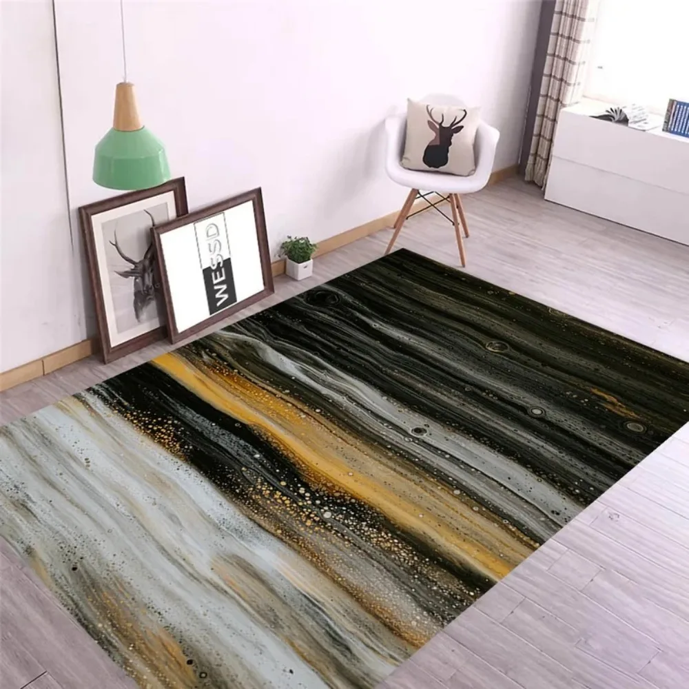 Luxury Blue Gold Marble Area Rug Abstract Fluid Ink Art Floor Mat Non-Slip Carpet for Living Room Bedroom Modern Home Decor