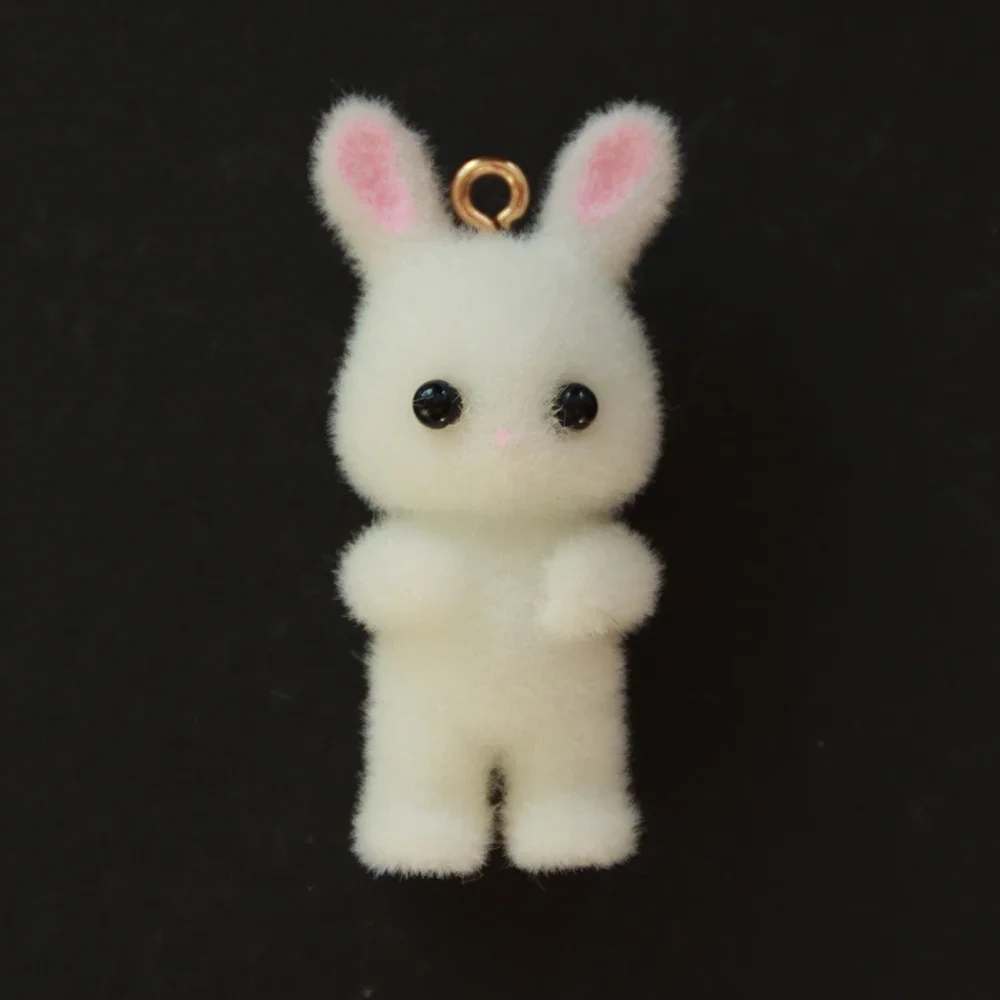 Gold Color 30Pcs 3D Kawaii Rabbit Charms Cute Cartoon Flocked Resin Pendant Earring Keychain Accessories For DIY Jewelry Make