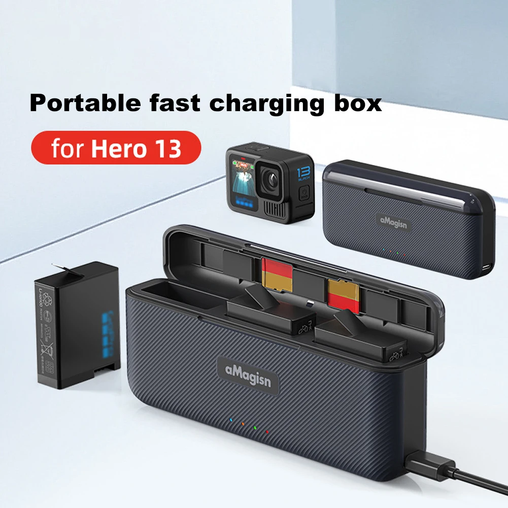 3 Channel Battery Charger Fast Charger Hub 12 V PD3.0/PD2.0 Protocols Battery Charge Storage Station for GoPro Hero 13