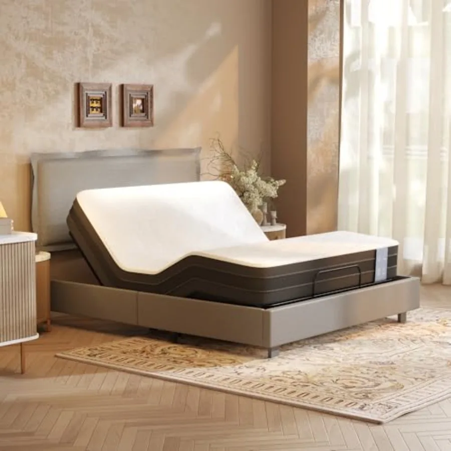 Adjustable Bed Base with Upholstered Bed Frame, Head Feet Lift for Home Bedroom Use, Fabric Material, Gray, Quiet Dual Motor Ze