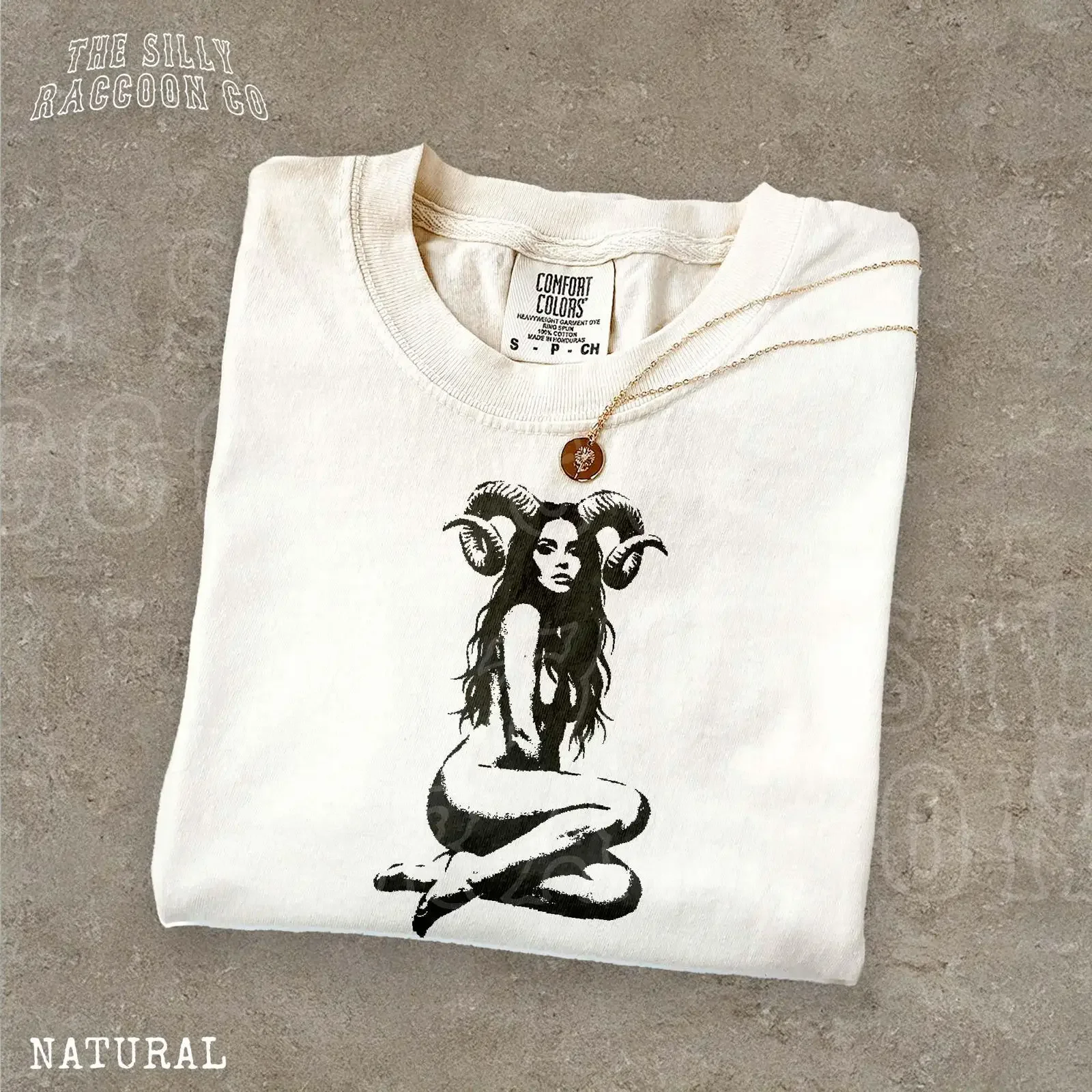 Dark Feminine Horned Goddess T Shirt Occult Witchy Gothic Art Mystical Aesthetic for Her vintage Washed Top For Everyday Wear