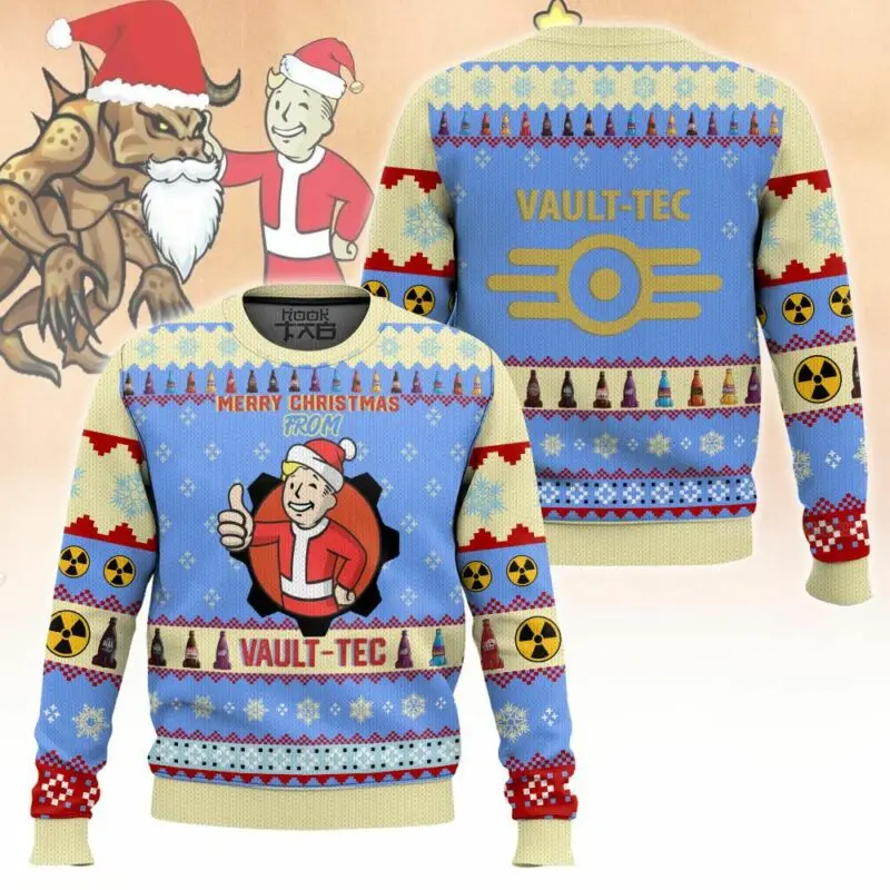 Merry Christmas From Vault-Tec Ugly Christmas Sweater Funny Holiday Party Pullover Plus Size Sweaters for Xmas Gift 2026