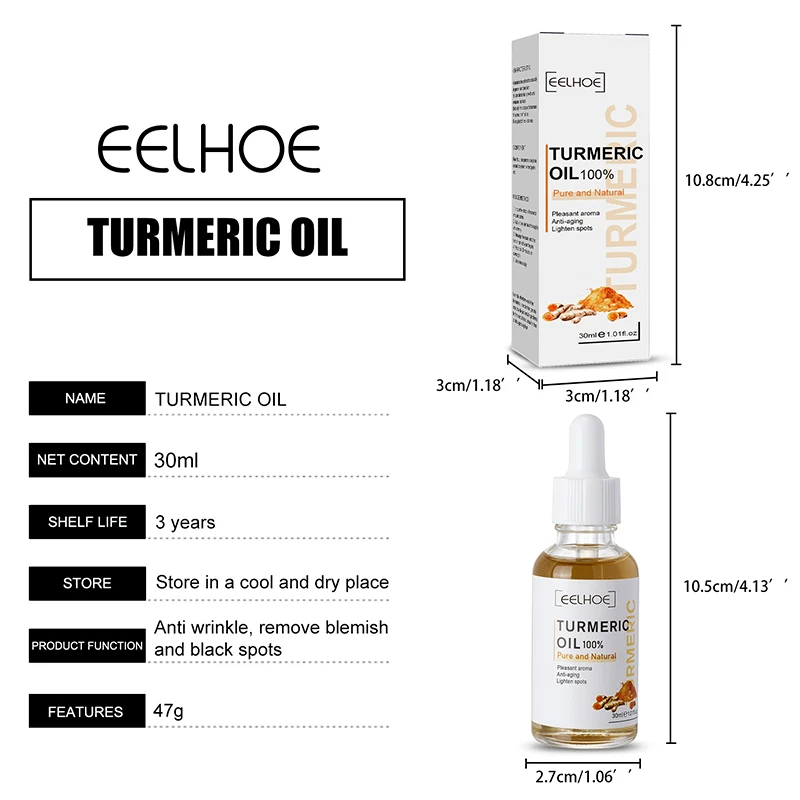 30ml Turmeric Essential Oil Facial Care Serum Moisturizing Improves Skin Tone Anti-aging Lighten Fine Lines Wrinkles Repairing