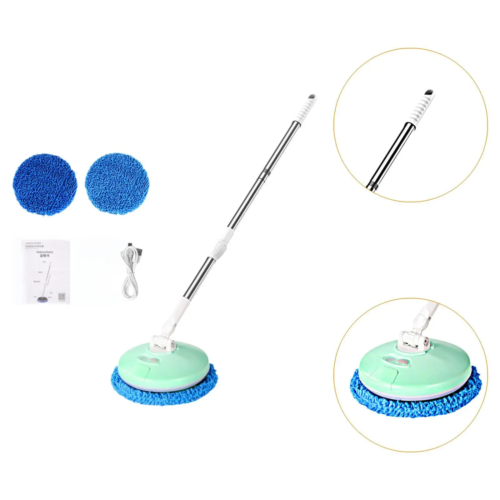 Electric Window Washer Mop for Car Duster with Adjustable Stainless Rod and Rotating Brush for Floor Glass Kitchen Dust Free