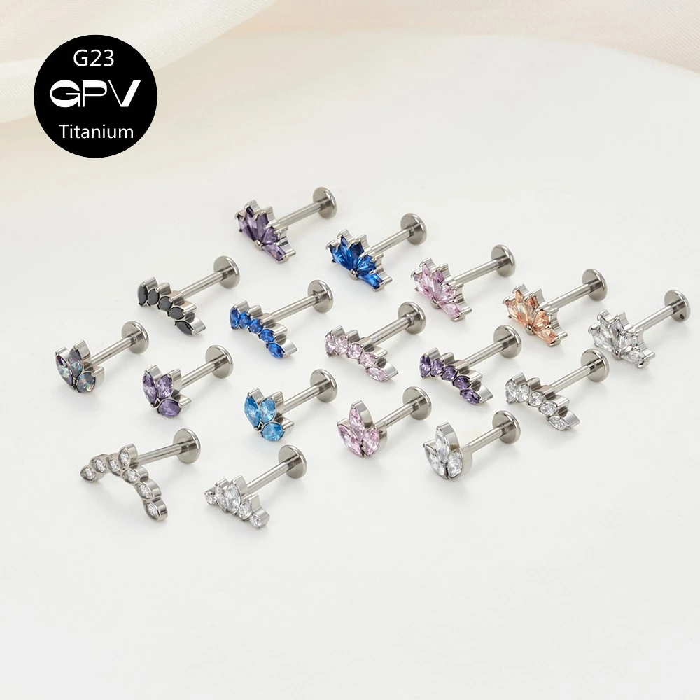 1 Pcs G23 Titanium Crystal Zircon Ear Studs Earrings For Women Three Shapes Prong Tragus Cartilage Piercing Jewelry