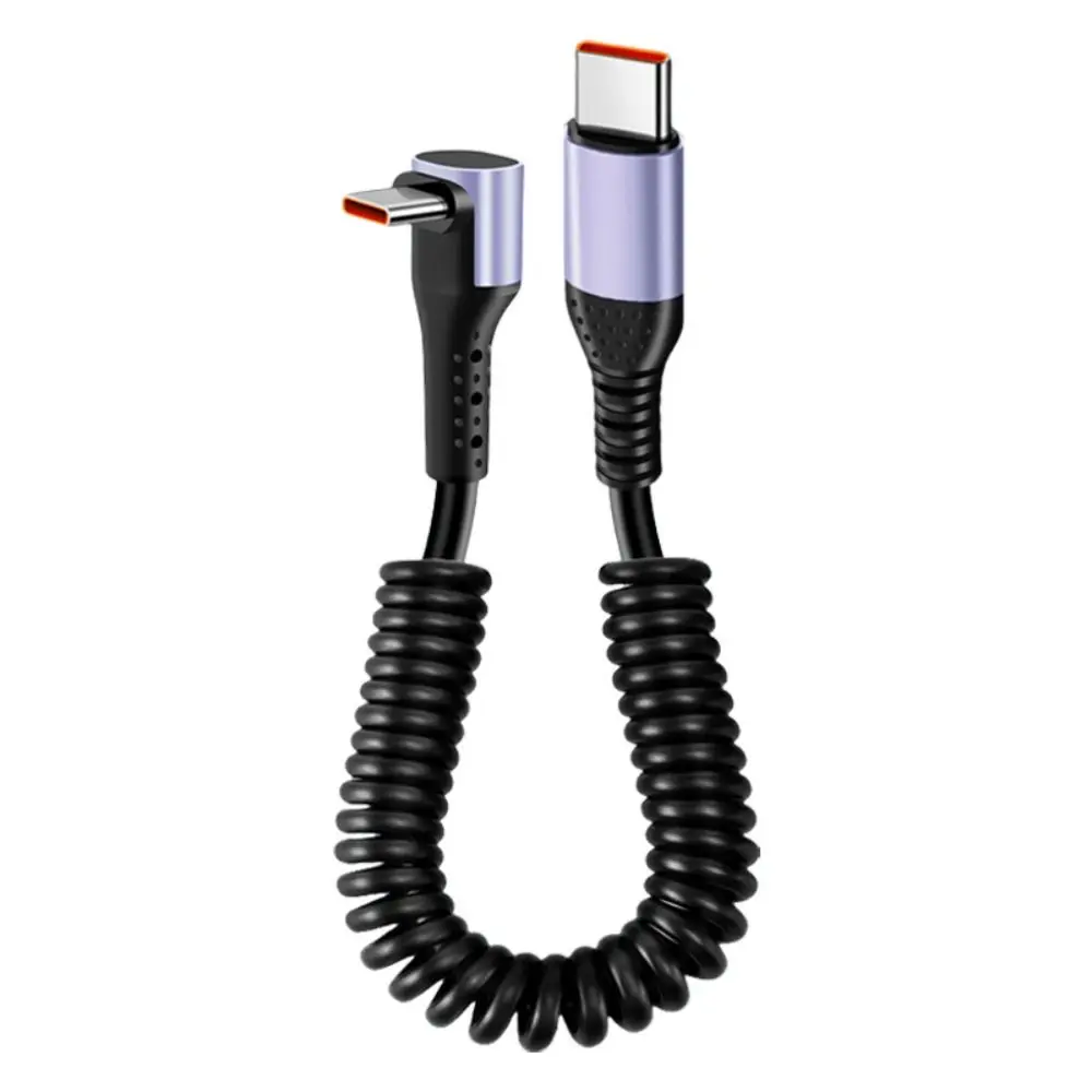 

66W Fast Charging Cable 90 Degree Angle Stretchable Type C Charging Line Spring Thread Body 6A Type C to Type C Cable