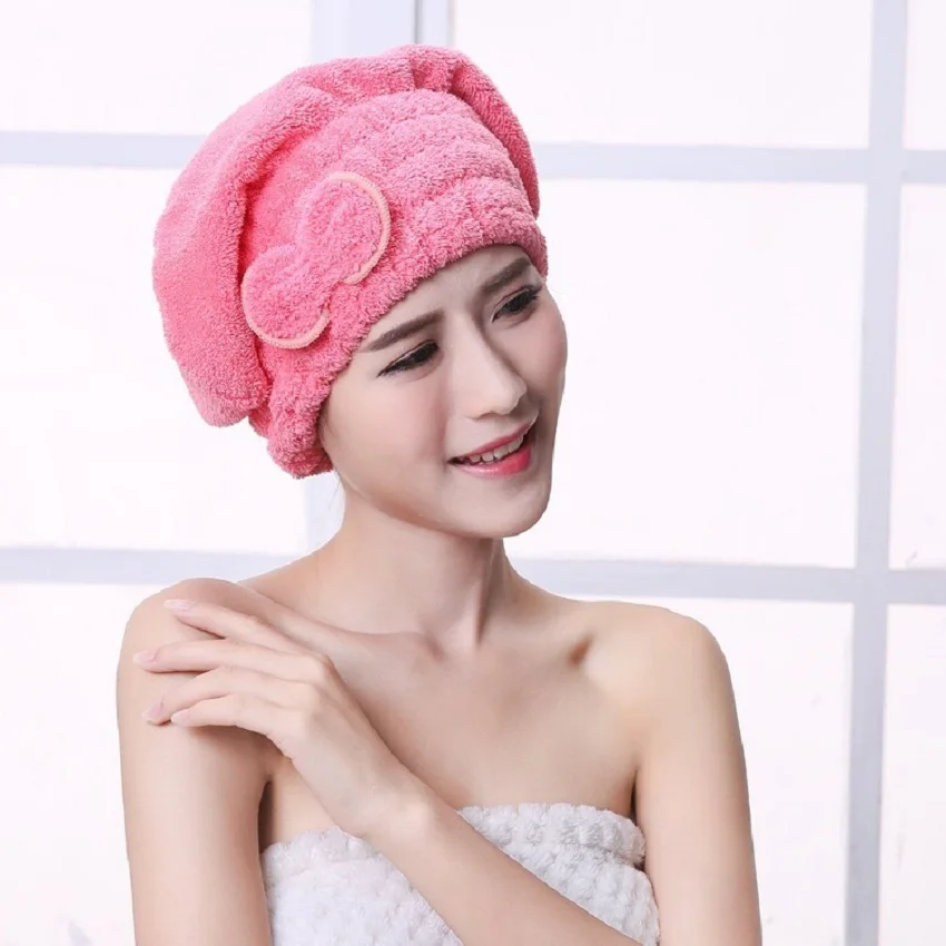 Women Hair Drying Hat Quick-dry Hair Towel Cap Hat Bath Hat Microfiber Solid Towel Cap Super Absorption Turban Hair Dry Cap