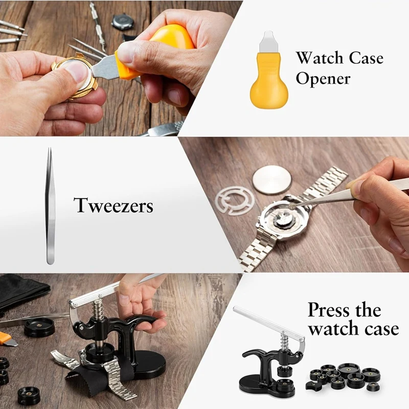 17 Piece Watch Battery Replacement Tool Kit With Watch Press And Back Removal Tool For All Types Of Watches