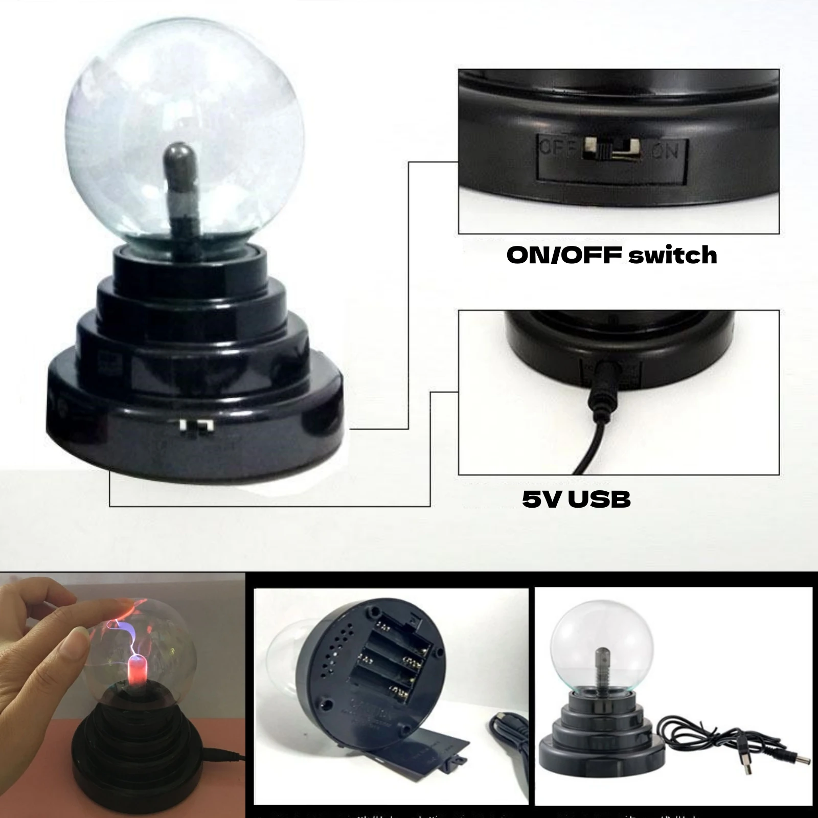 3 Inch Magic Glass Plasma Ball Lamp USB Plug-in Touch Sensitive Atmosphere Night Light Novelty Lamp Kids Birthday Christmas Gift