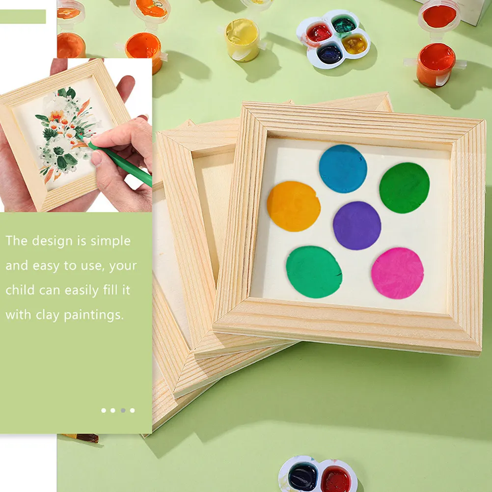 6Pcs Unfinished Wooden Picture Frames for DIY Painting Crafts Oil Water Clay Collage Crayon Art Projects Home School Decor