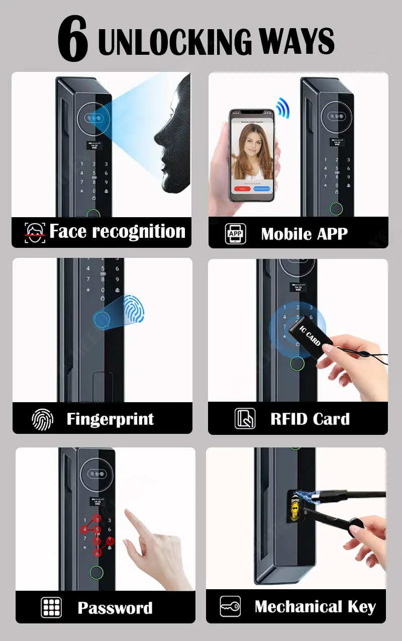 WisHome or TUYA 3D Face Recognition Intelligent Lock WIFI Fingerprint Password smart door Lock Digital Door Lock Electronic Lock