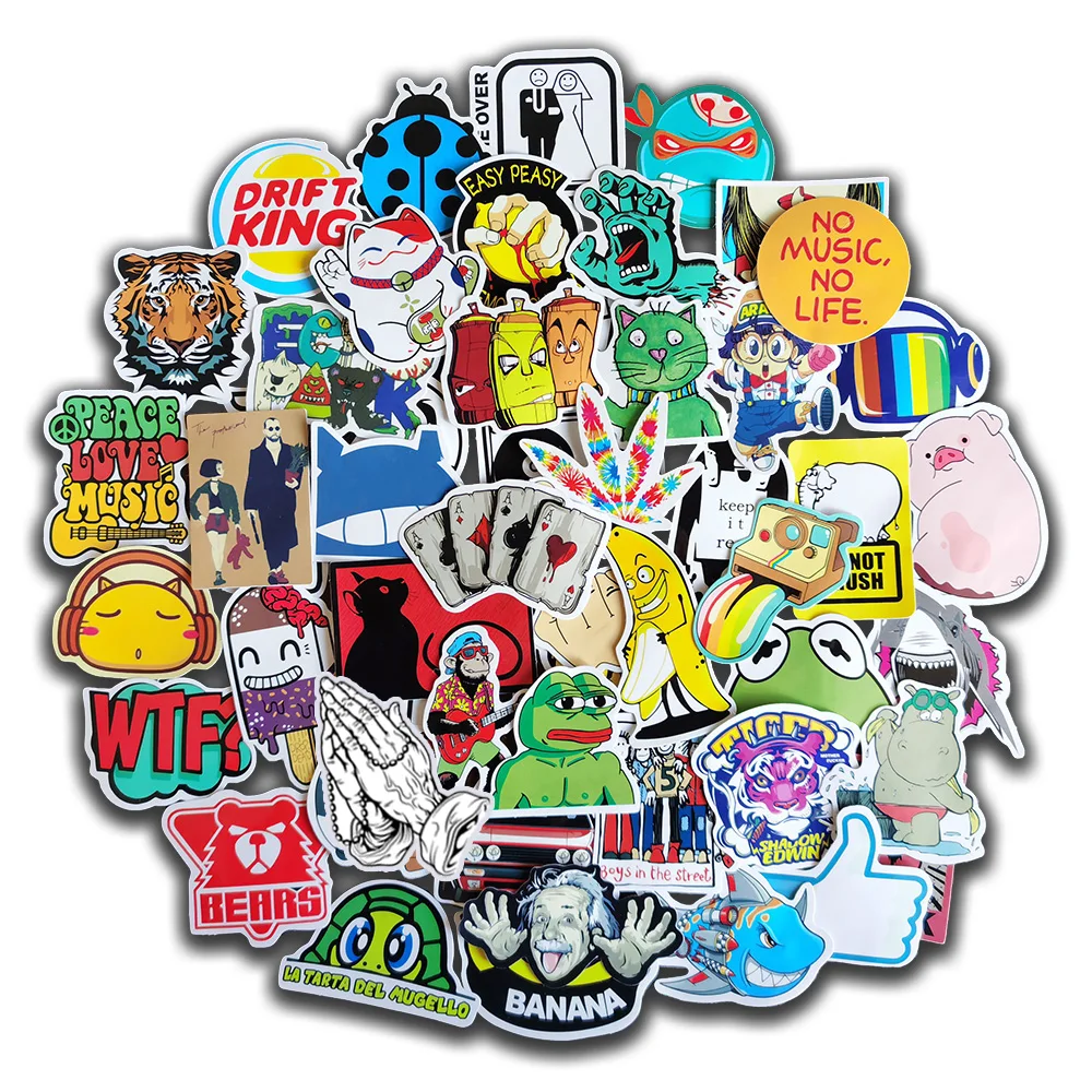 50pcs Cool Classic Random Stickers Car Motorcycle Scooter Car Bike Luggage Phone Skateboard Sticker Bomb Sticker for Kids Gift