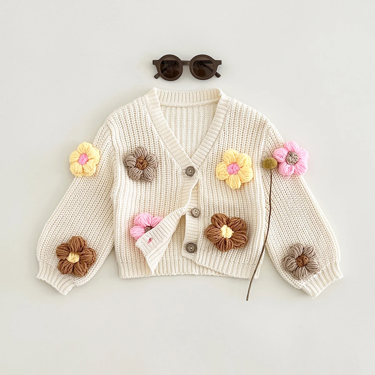 0-3Y Baby Sweaters Handmade Sweater Cardigan 3D Flower Baby Top Loose Coat Cotton Fall Winter Newborn Baby Girls Clothes