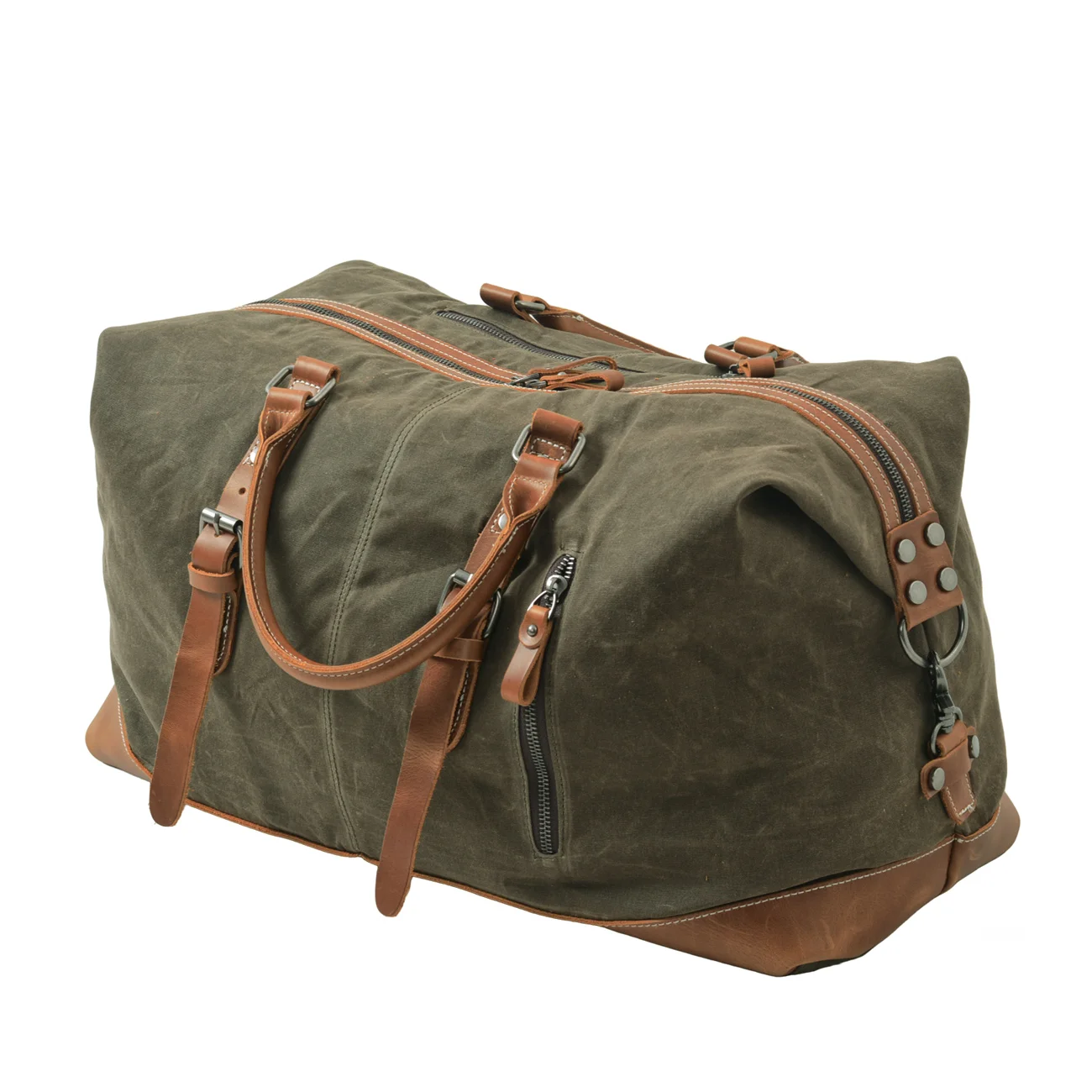 Retro Vintage Batik Wax Canvas Weekender Bag Full Grain Cowhide Decoration Men Large Capacity Waterproof Handheld Crossbody Trav