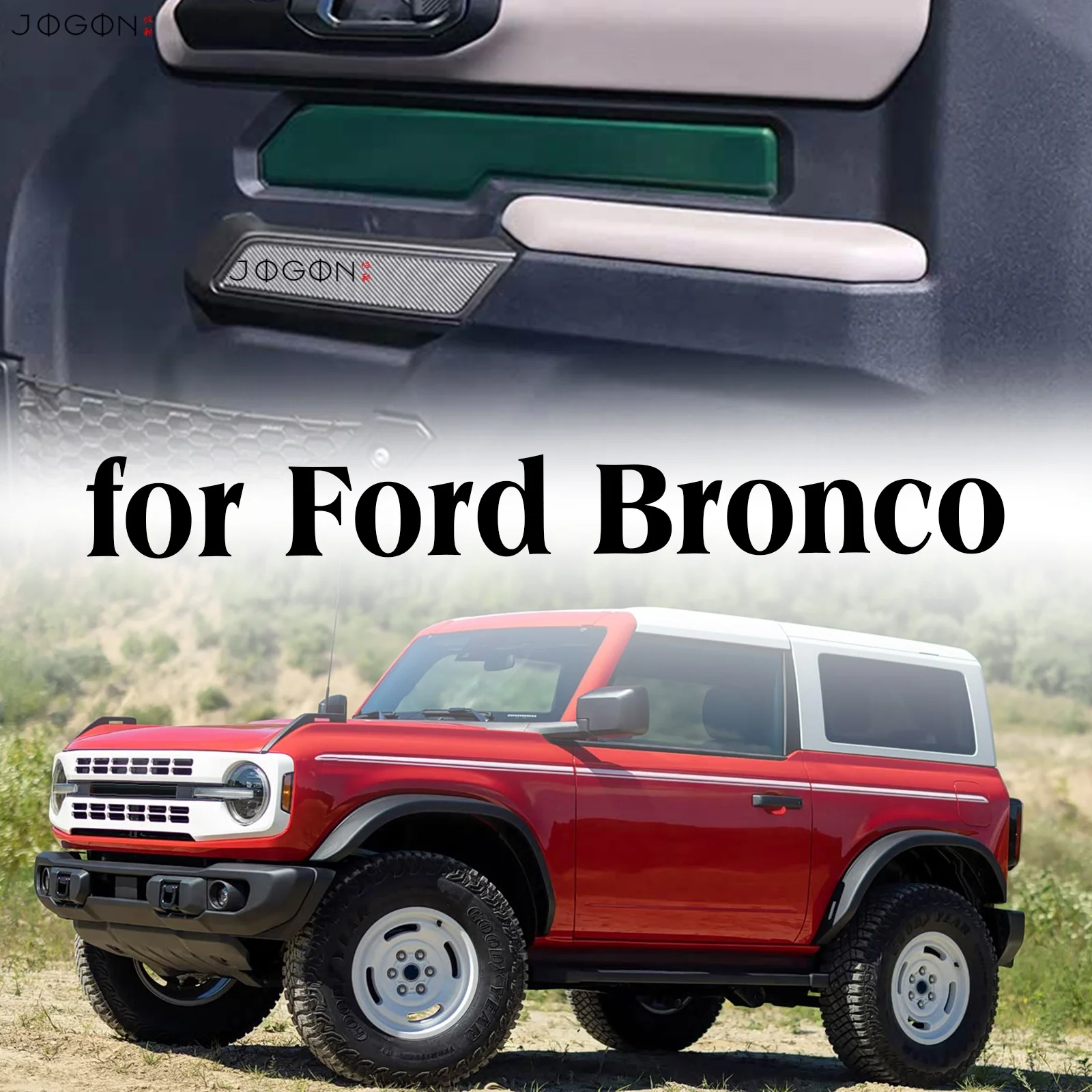 2-Door Car Inner Door Handle Below Panel Cover Trim Decoration Protection Real Carbon Fiber Accessories For Ford Bronco 2021+