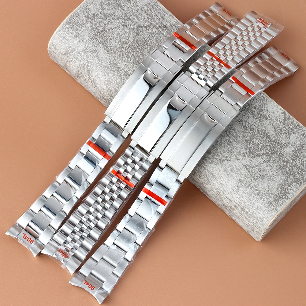 20mm Width 316L Solid Stainless Steel Silver Watch Band Jubilee/Oyster Bracelet Folding Buckle for Sub Log NH35 NH36 Watch Case