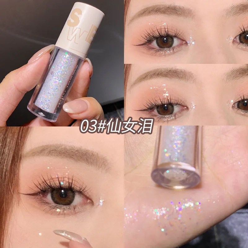 Sombra de ojos líquida resistente al agua, Diamante brillante, duradero, monocromático, brillo, delineador de ojos, iluminar, gusano de seda, maquillaje, resaltar, cosméticos