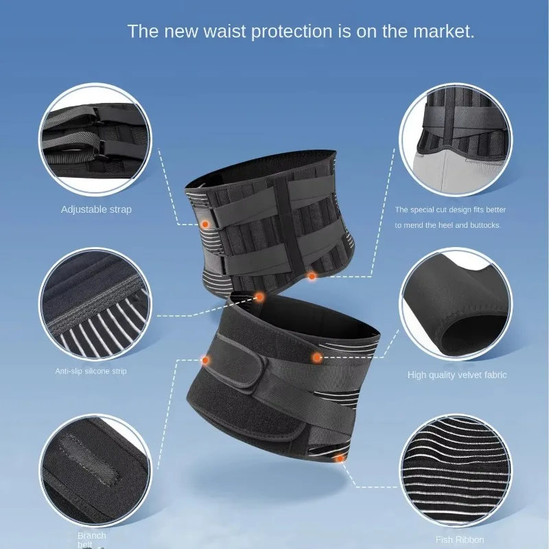 Unisex Back Bracket with 6 Supports Work Safe Breathable Waist Strap Non-Slip Waist Support Waist Back Bracket