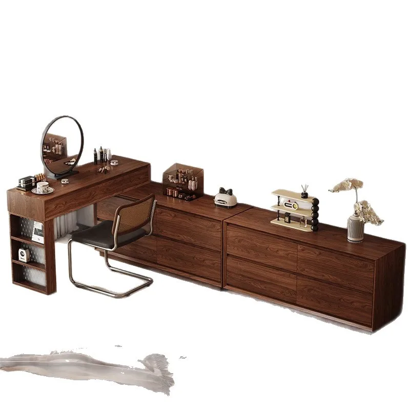 Bedroom retractable corner end of bed solid wood makeup table storage cabinet dresser chest cabinet integrated