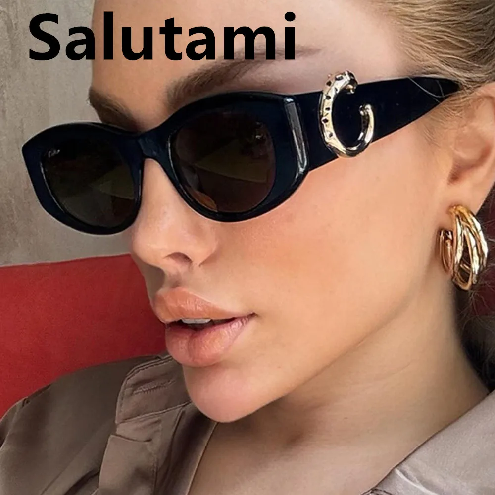 Vintage Cat-Eye Y2K Sonnenbrille für Damen, neue modische schwarze Sonnenbrille mit Leopardenmuster, runde Sonnenbrille für Herren, Retro Hip-Hop Fahrbrille, UV400-Schutz