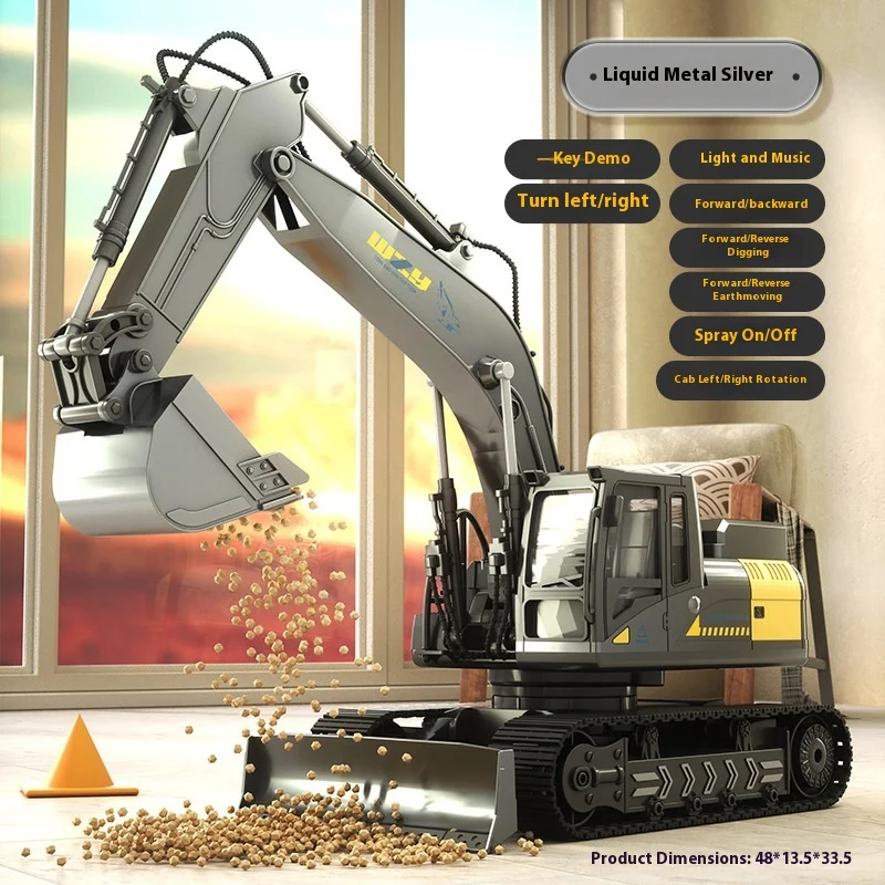 รถขุดของเล่นบังคับวิทยุ ทำจากโลหะผสม จำลองรถบรรทุกก่อสร้าง รถขุดไฟฟ้า ของเล่นวิศวกรรม สำหรับเด็กผู้ชาย เป็นของขวัญ