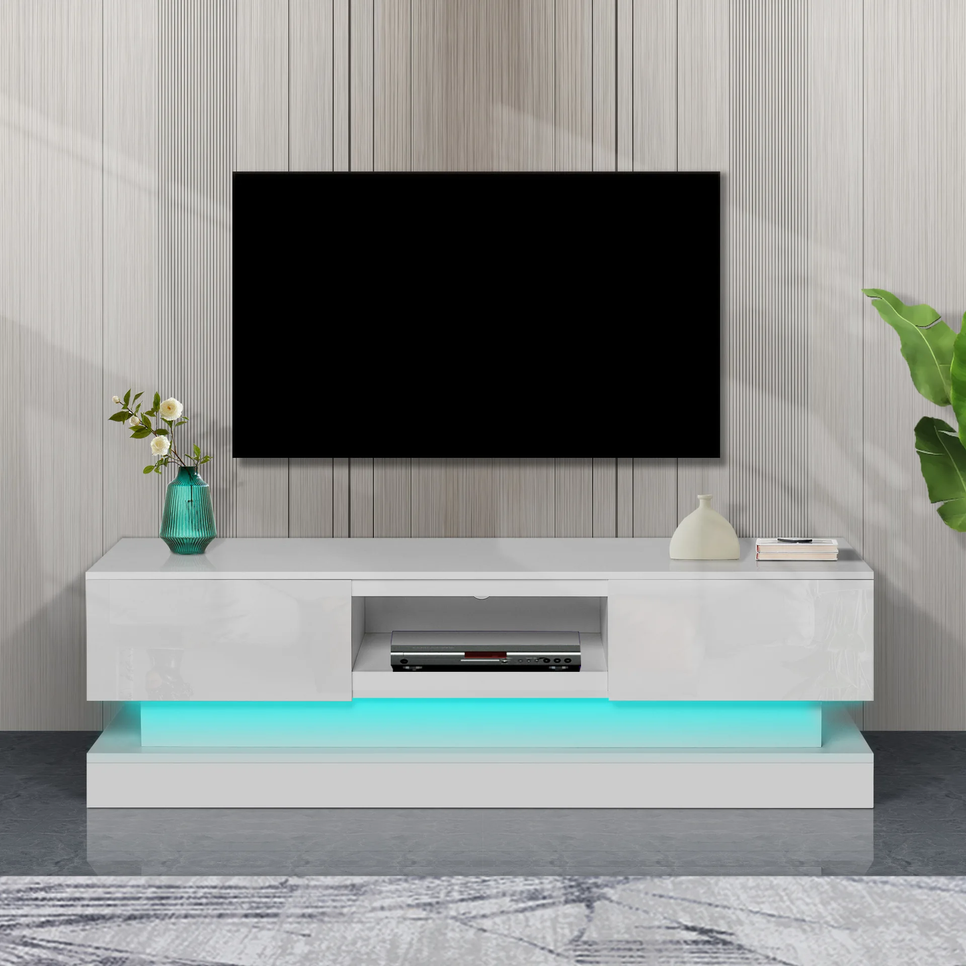 Mueble de madera largo moderno para TV, mueble, mesa de TV con luz LED