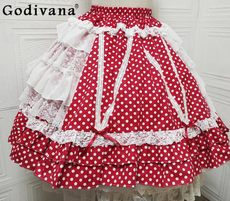 

2026 New Japanese Original Design Retro Cute Cake Skirt Sweet Lolita Versatile Lace Trim Half Skirt for Girls