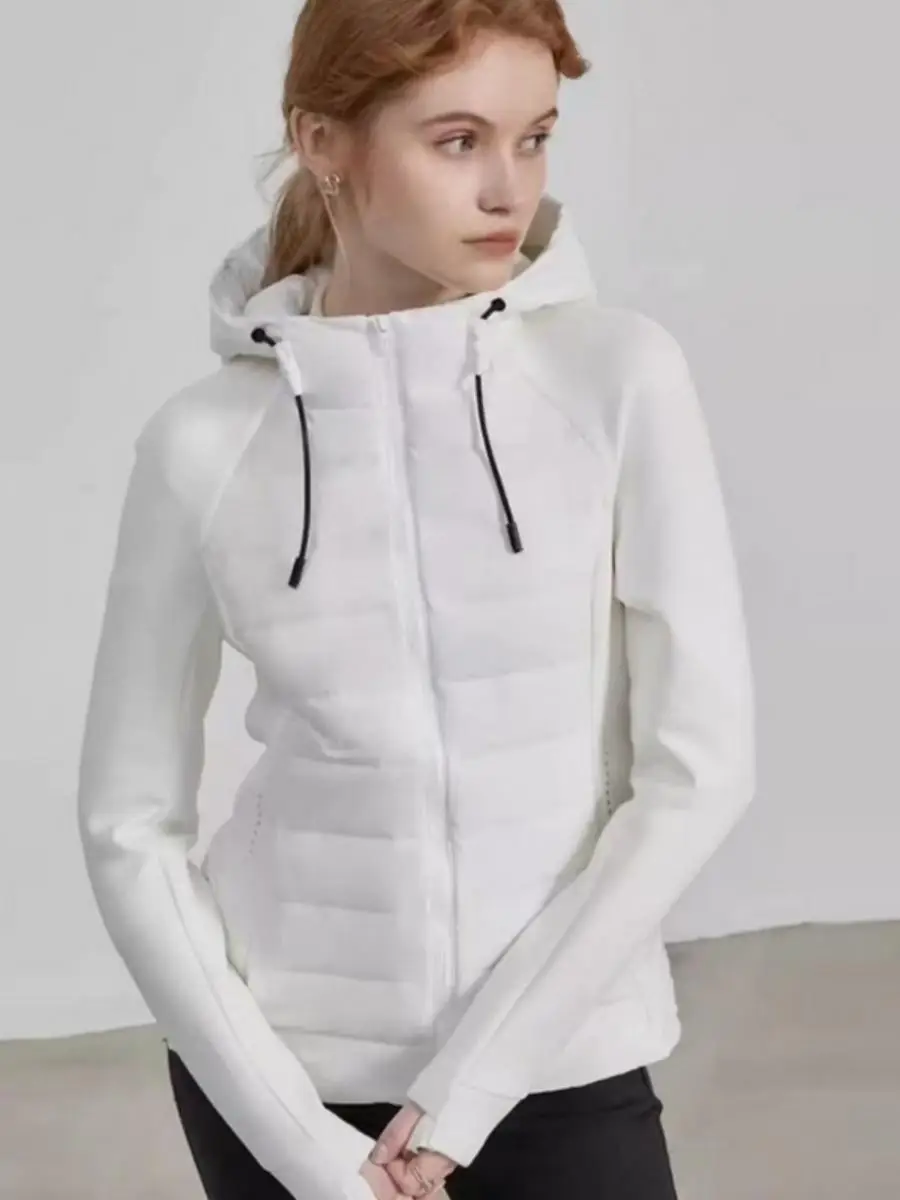 

Slim Fit White Du down Jaet Женская осенне-зимняя легкая уличная верхняя одежда с капюшоном для йоги из полиэстера F660650
